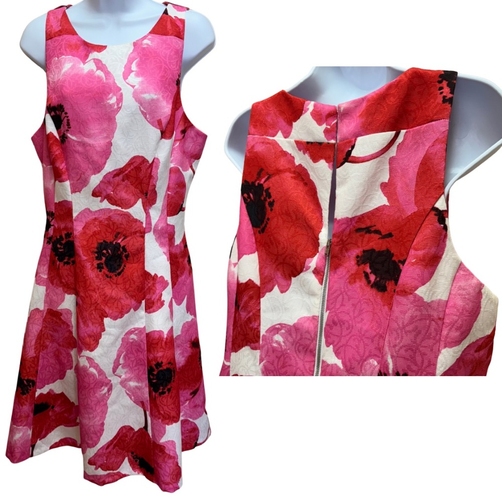 Maggy London NWT Flower Print Floral Sleeveless Pink White Dress Womens 16